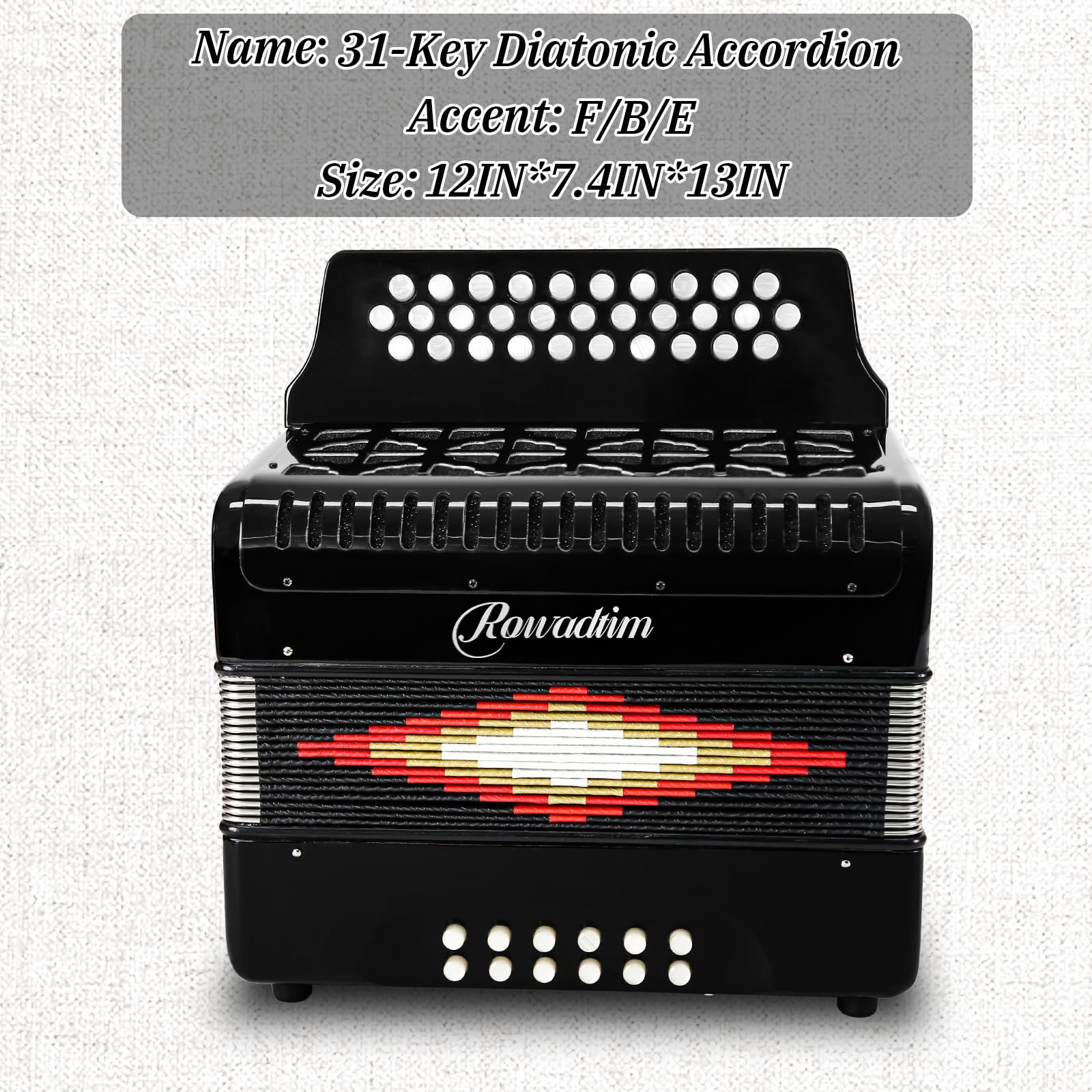 Accordions 31 Key 12 Bass Diatonic F/B/E Accordion Carry Kit (Black)