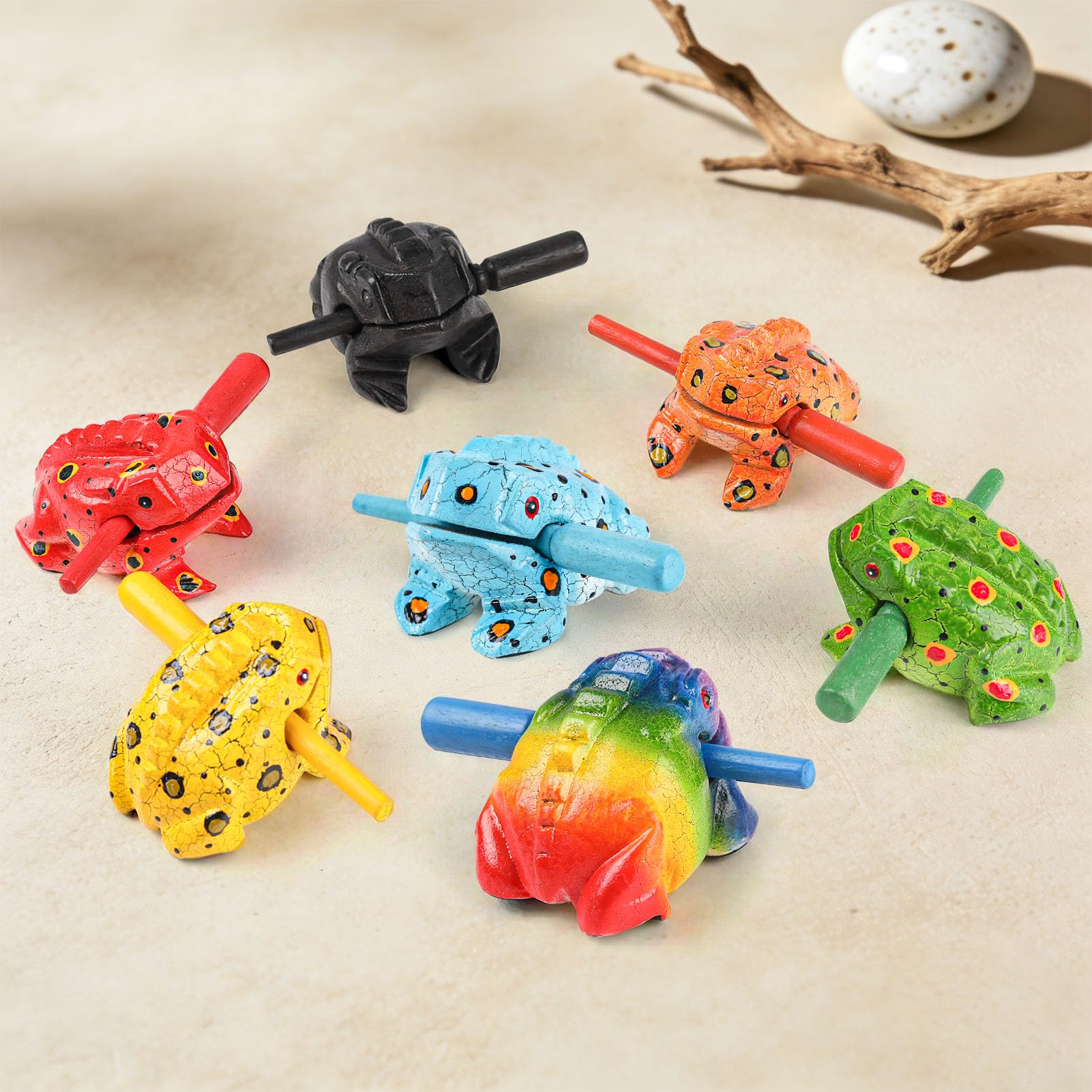 Goghost 3.5″ Wooden Frog Guiro Rasp Instrument – Percussion Musical Tone Block Craft (Painted Black)