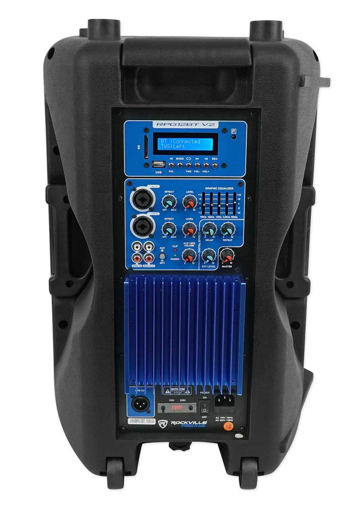Rockville RPG12BT V2 12″ Powered Bluetooth DJ PA Speaker with TWS