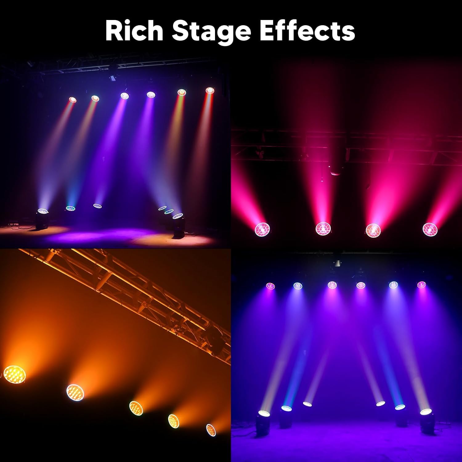Moving Head DJ Lights, 19x18W DJ Stage Lighting with 4-in-1 RGBW, Professional Auto, DMX512,Sound Activated and Self-propelled Control DJ Lights for Music Party Disco Wedding