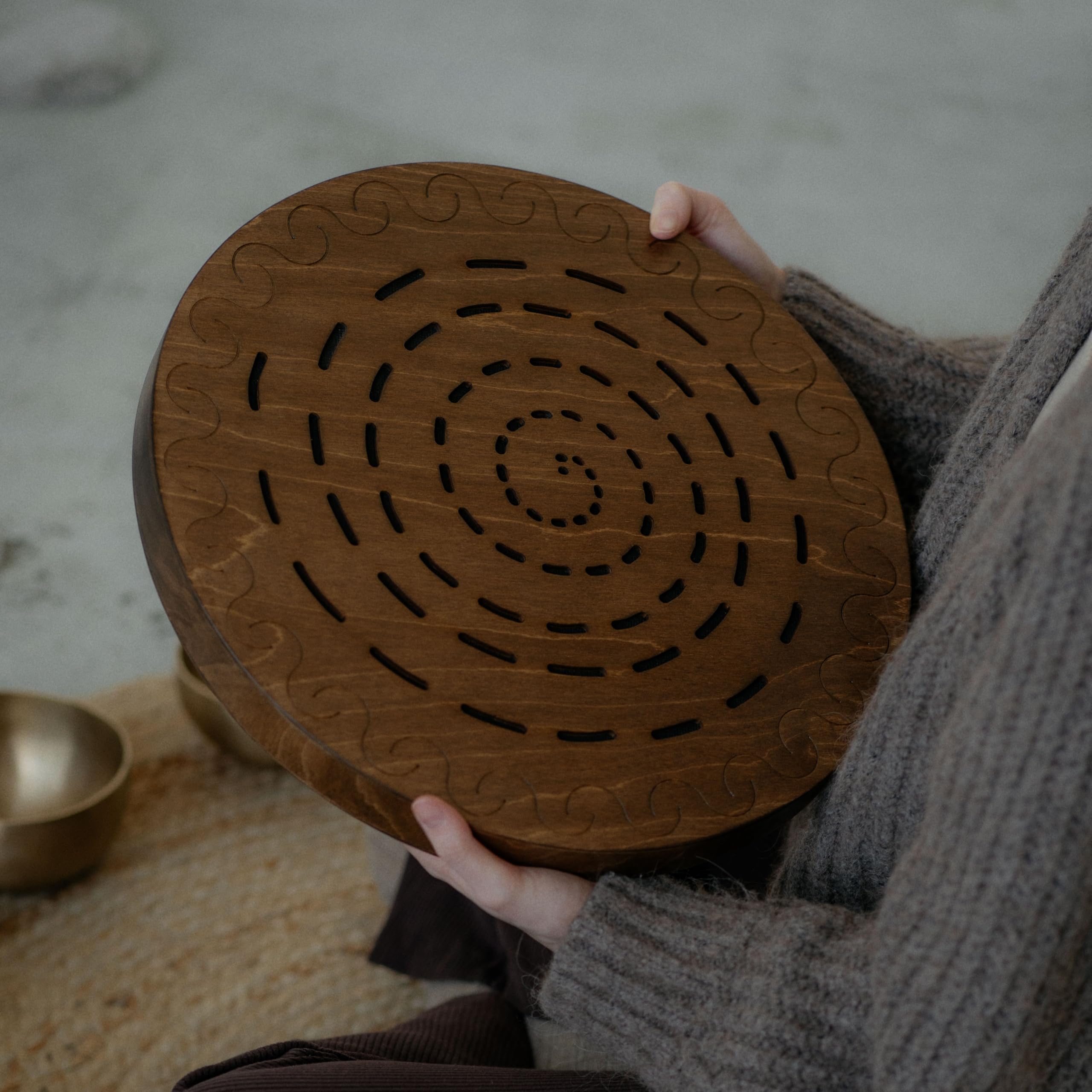 Nazar Drums Water-Fall Disc — Wooden Ocean Drum, Swirl, 16″ (40 cm) | Long Water Ambience for Sound Bath, Meditation & Yoga | No Bag