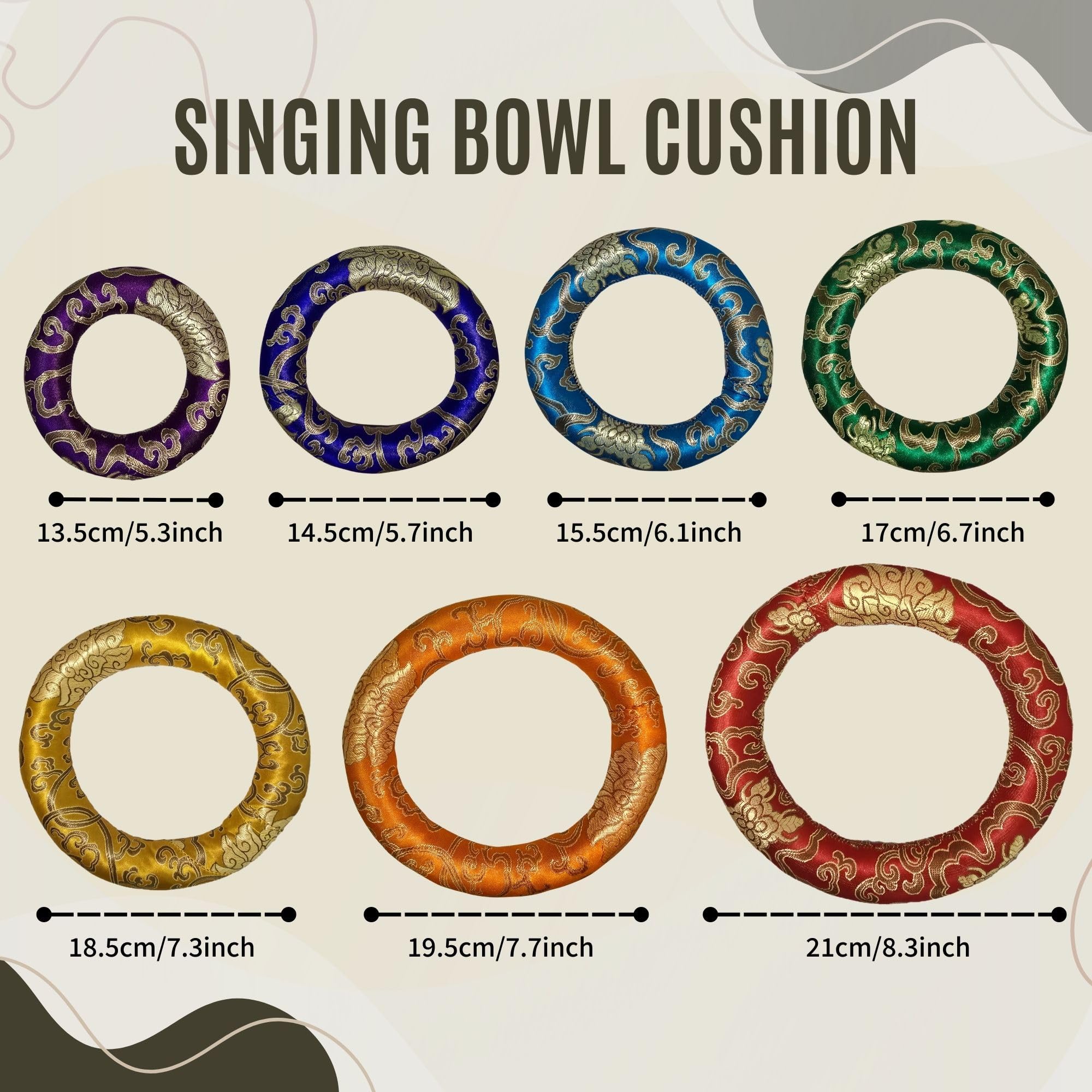 Meetaria 7 Pieces Handmade Singing Bowl Cushion Set, Singing Bowl Accessory Pillow Pad for 6-12 Inch Tibetan Crystal Sound Bowl