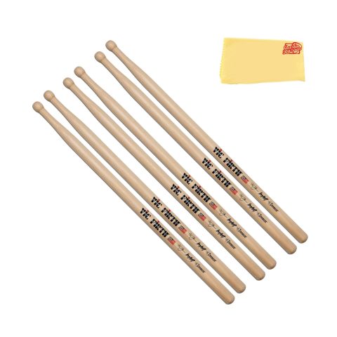 Vic Firth STH4 Corpsmaster Signature Snare Thom Hannum Beast Drumsticks – 3-Pack Bundle with Austin Bazaar Polishing Cloth