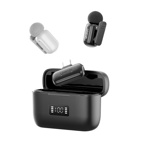 ULANZI A200 Mini Mic Wireless Lavalier Lapel Microphone for iPhone 17/16/15 Type-C, 48kHz/24-bit, Plug & Play, Smart Noise Cancelling, Digital Display, 30H Battery for Video Recording(White + Black)