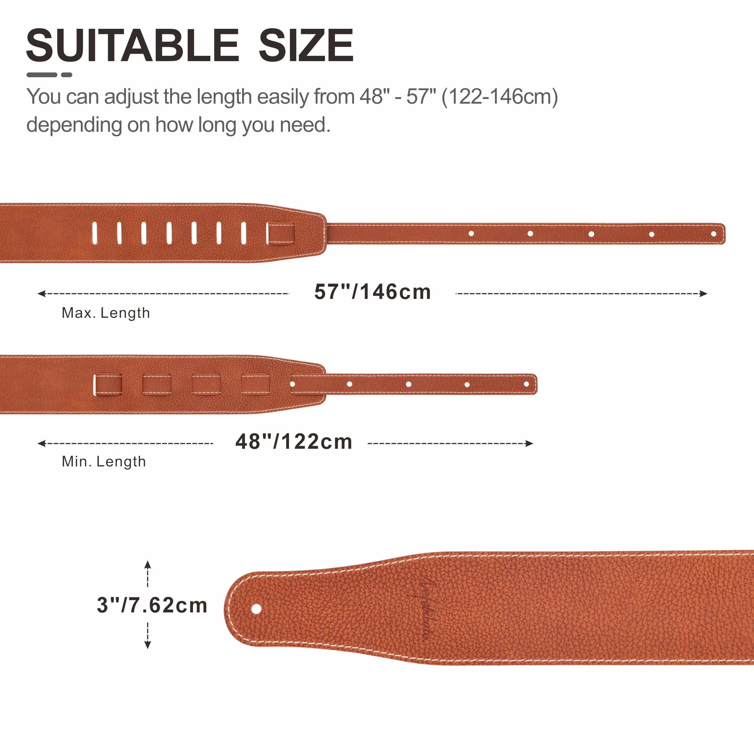 Nefelibata Guitar Strap, 3-inch Wide Full Grain Leather, Lightweight and Soft for Men and Women for Acoustic, Bass and Electric Guitar