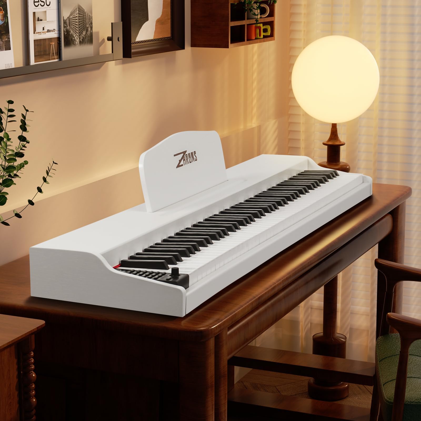 ZHRUNS Digital Piano 88 Key Weighted, Full Size Electric Keyboard Piano for Beginners, Portable Piano Keyboard with Sheet Music Stand, Sustain Pedal, Power Adapter, White (Keyboard Only)