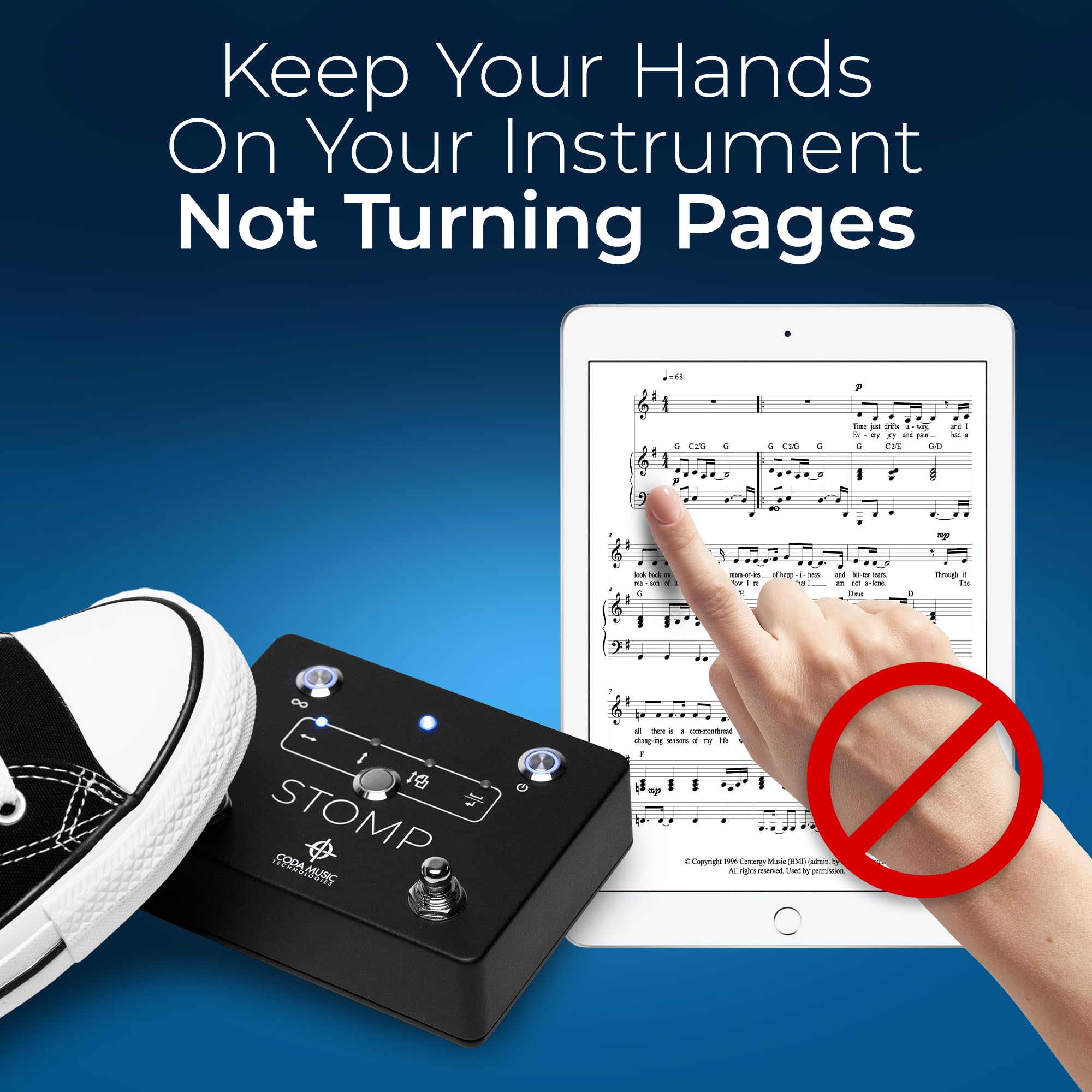 Stomp Bluetooth Page Turner for iPad & Tablets, Hands-Free Foot Pedal