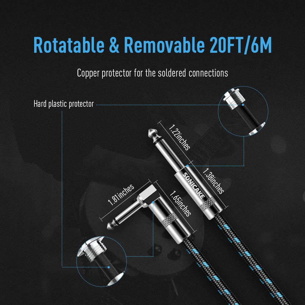 Instrument Cable (20ft/6m, Right Angle to Straight)