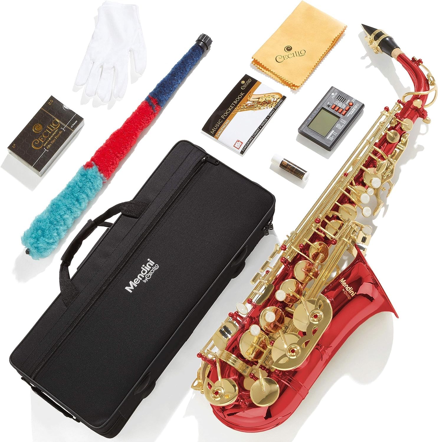 Mendini By Cecilio Eb Alto Saxophone Kit for Beginner – Gold Red