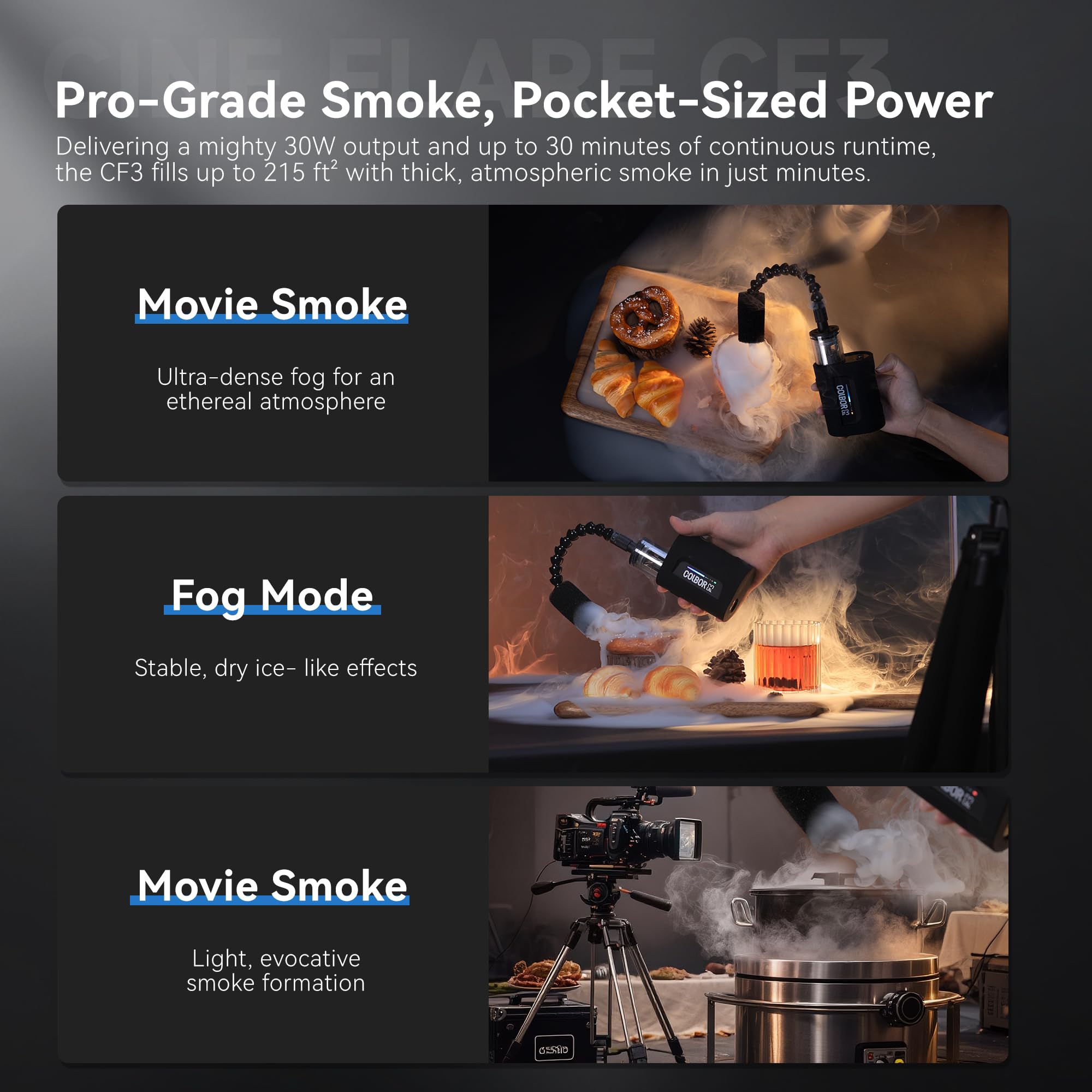 COLBOR Smoke Fog Machine Portable Cine Flare with Lights 25 Levels Density Wireless Remote Control Photography for Streaming,Parties,Weddings,Stage Includes External Flexible Tube