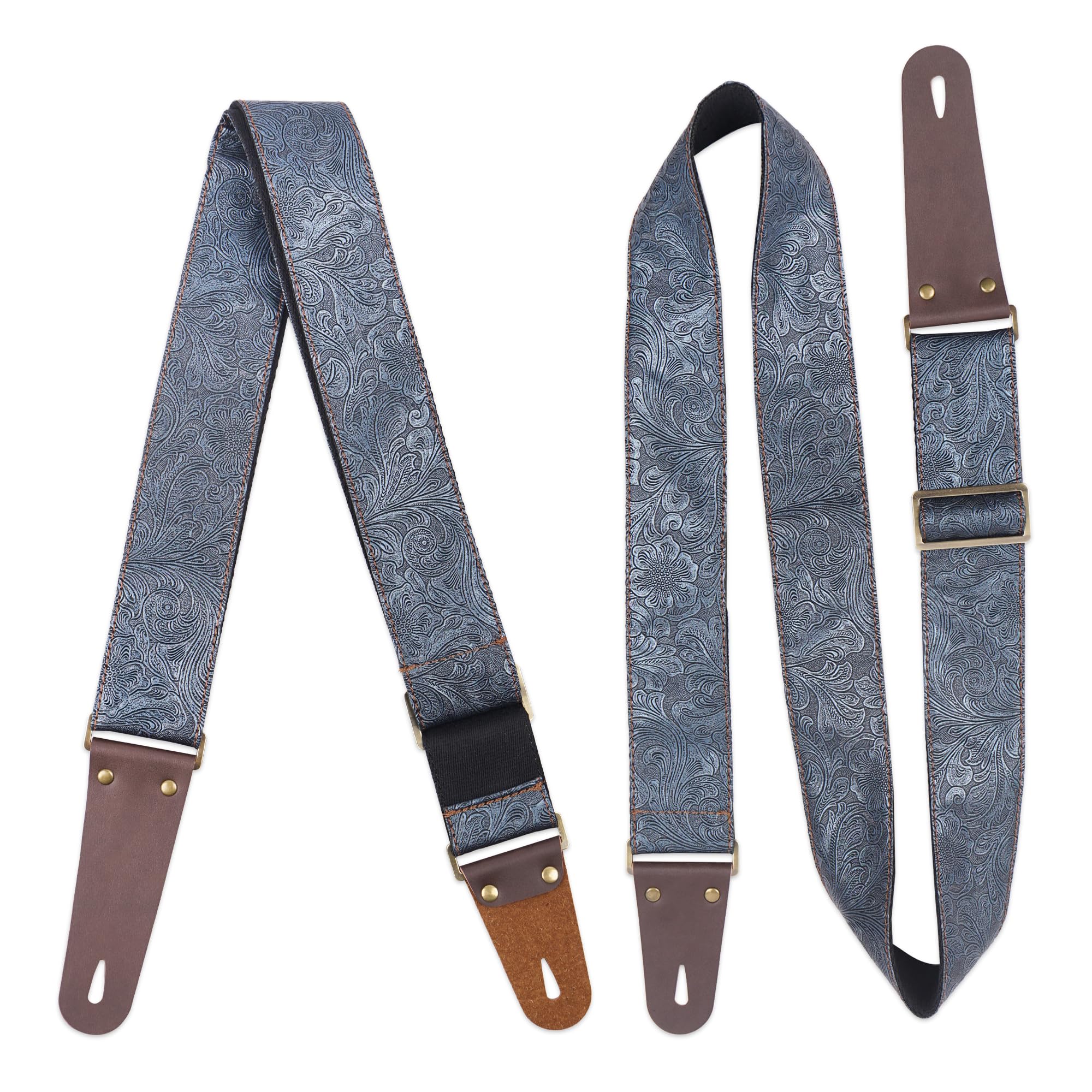 LIZIMANDU Adjustable Guitar Strap Includes 2 Strap Locks & 2 Matching Picks & 1 Picks Holder & 1 leather Strap Button(1-Carving Blue)