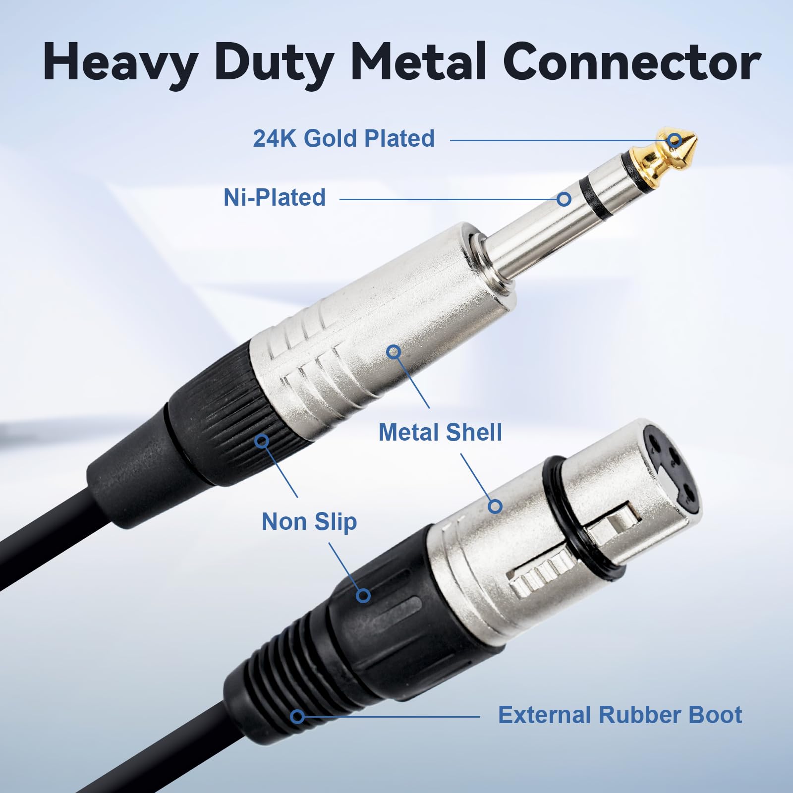 pegcabac XLR Male to 1/4 TRS Jack Cable 15ft, 6.35mm TRS Plug to 3-pin Male to Quarter inch TS Balanced Interconnect Wire Mic Cord (1Pack)
