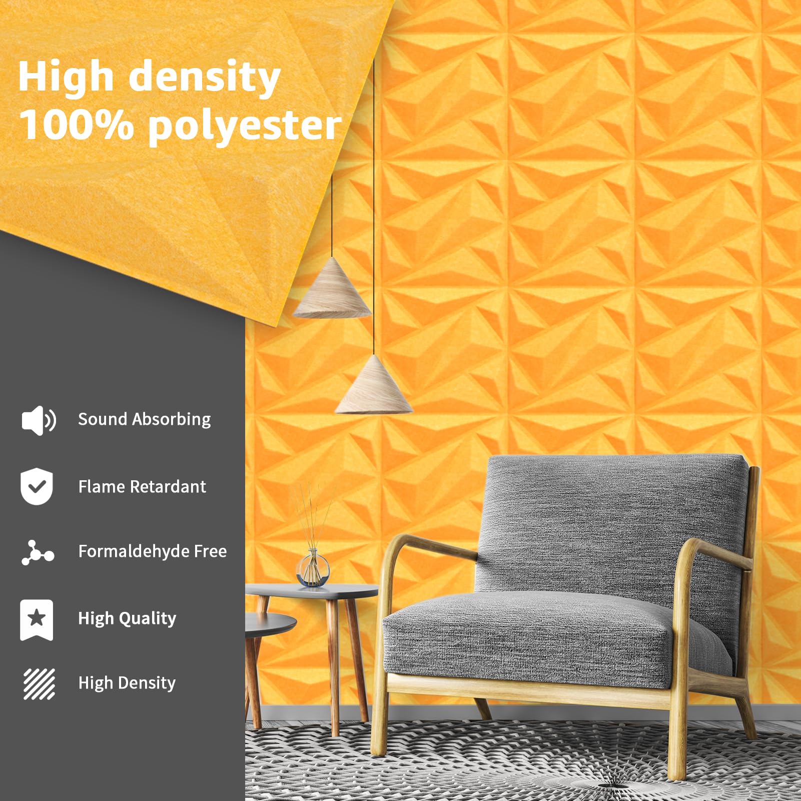Art3dwallpanels Acoustic Panels, Yellow, 12″ X 12″, 20 Pack