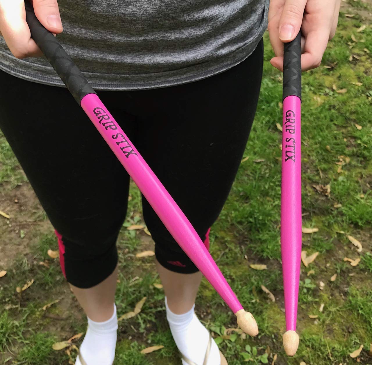 GRIP STIX 15″ Long PINK with Black NON-SLIP Grip Drumsticks -Ideal for All Drumming; Cardio, Fitness, Aerobic & Workout Exercises