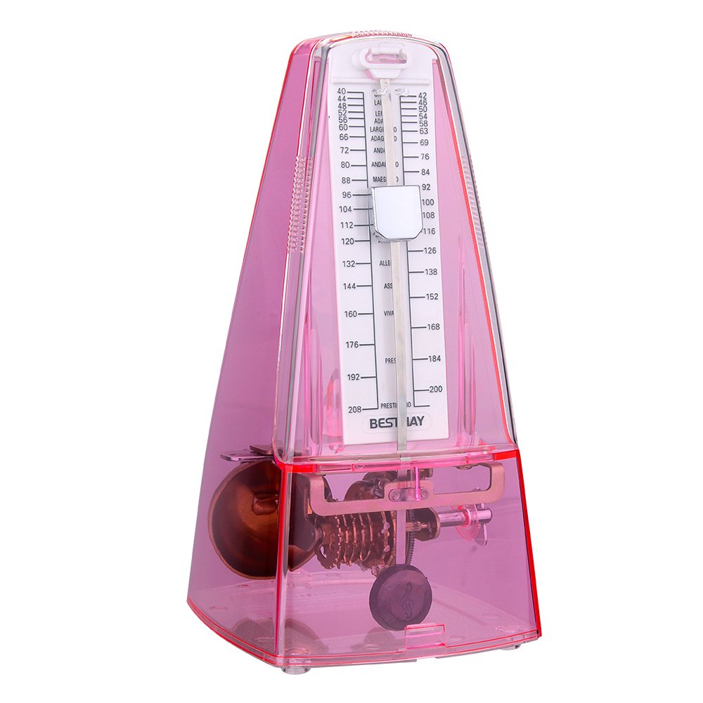 High Accuracy Mechanical Metronome with Audible Click and Bell Ring (Transparent Pink)