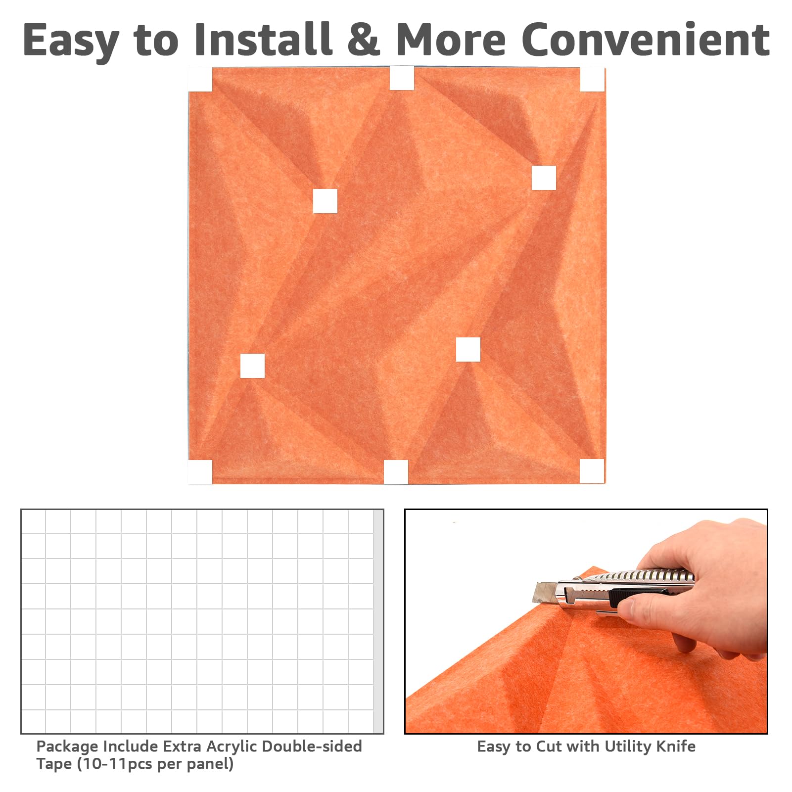 Art3dwallpanels Acoustic Panels 20 Pack Soundproof Wall Panels Sound Dampening Panels, 3D Wall Panels Sound Absorbing Panels, 12″ X 12″, Orange Red with Tape