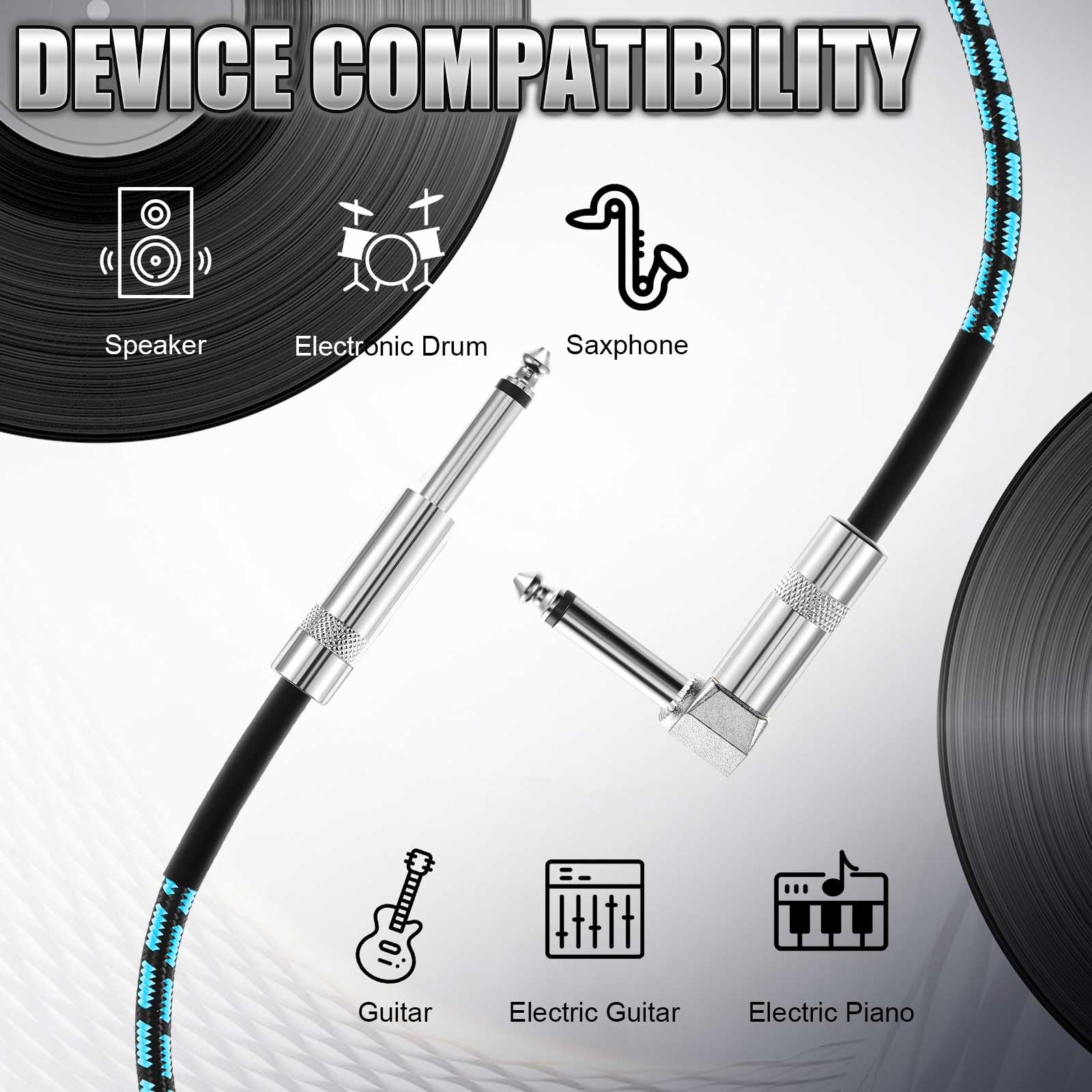 Dunkive 3 Pack Black Guitar Cables, Performance Instrument Cords for Guitar, Bass, Keyboard – Copper & PE Material, Flexible for Live&Studio Performance