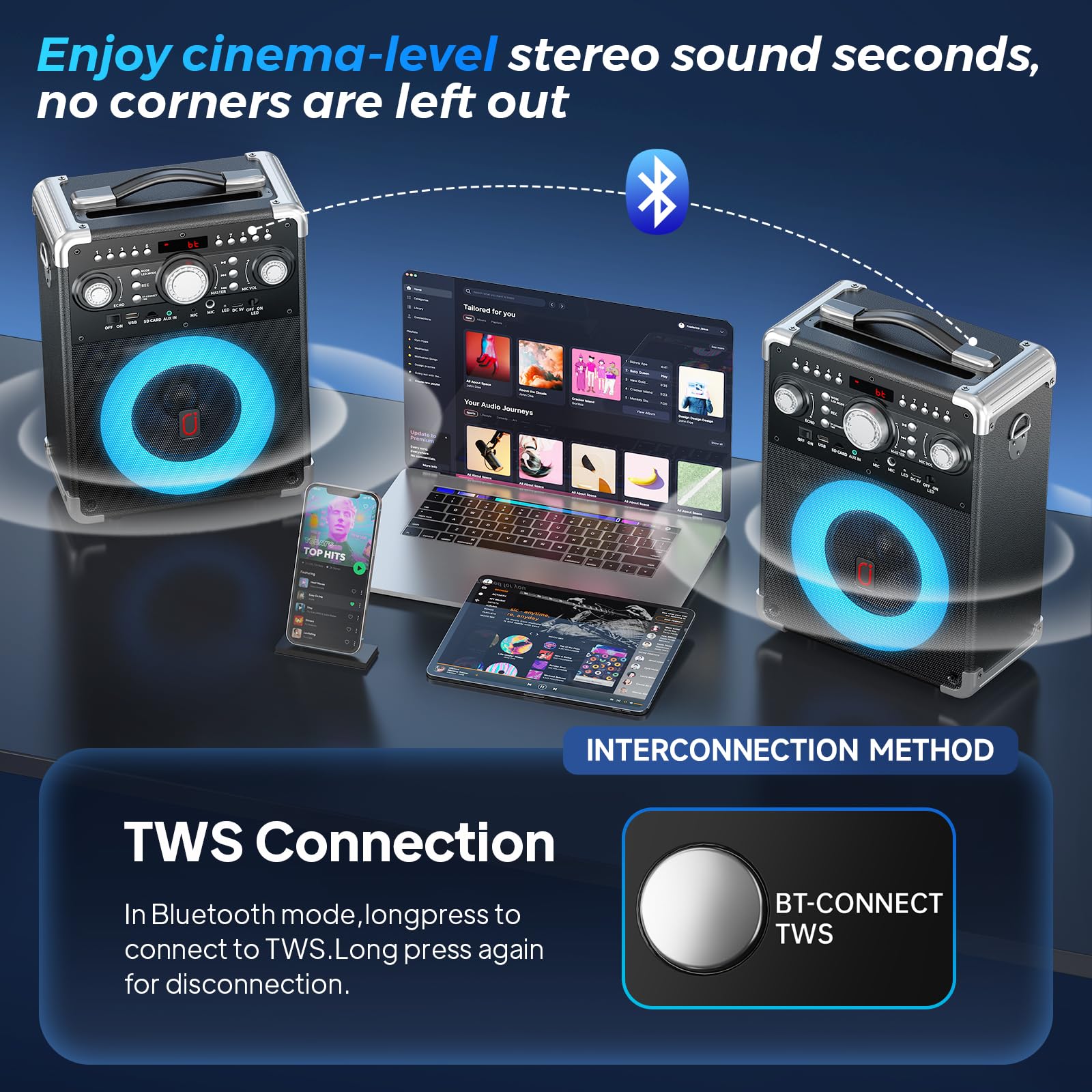 HWWR Karaoke Machine, Portable Bluetooth 5.3 Speaker with 3 Wireless Microphones for Adults, PA System with Echo Adjustment, Support TWS/TF Card/USB/AUX/TVs Connected for Home Party/Outdoor/Events etc