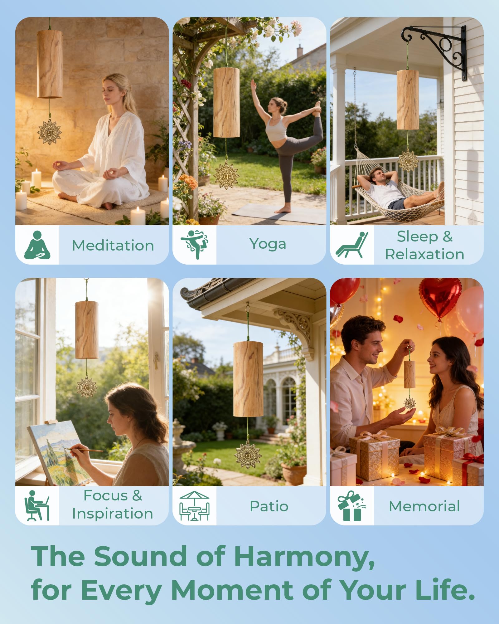 Bamboo Wind Chimes for Outside, Handmade Windchimes for Indoor and Outdoor