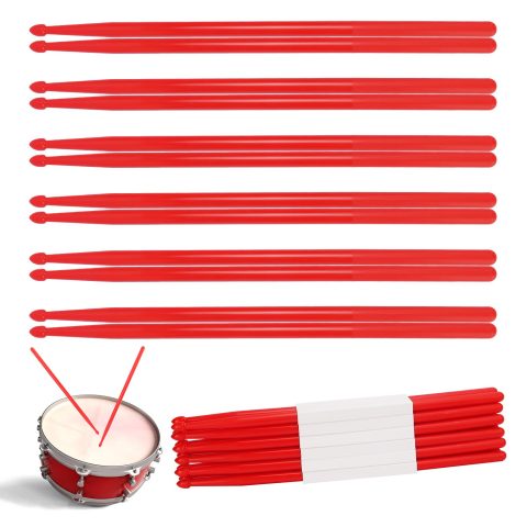 KUKLIPJIM 12 pairs Drumsticks, High-Quality 5A Drum Sticks, Red
