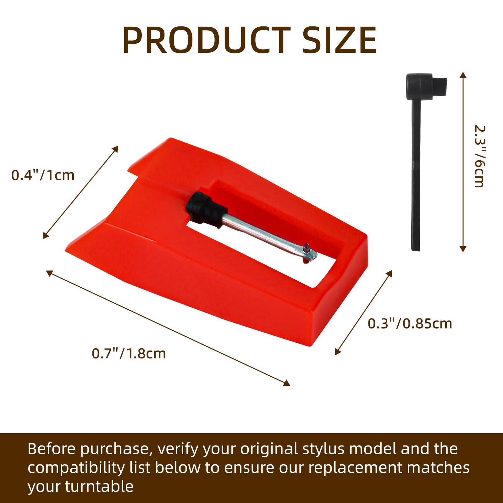 3 Pack Ruby Record Player Needles, Replacement for Crosley Victrola ION Jenson Boytone Turntables, with Stylus Cleaner Brush (Red)