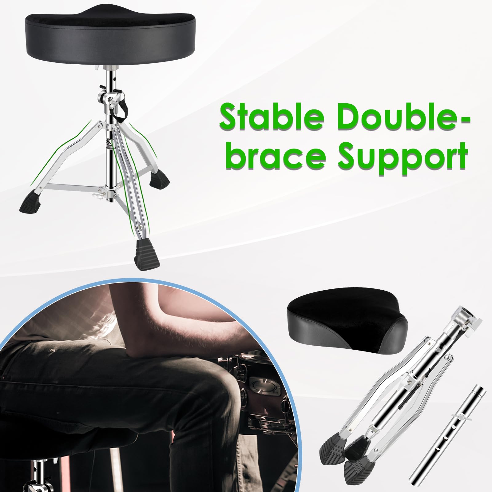 EASTROCK Drum Throne Drum Seat Height Adjustable,Padded Drum Stools Motorcycle Style Drum Chair with Anti-Slip Feet for Drummers,Adult