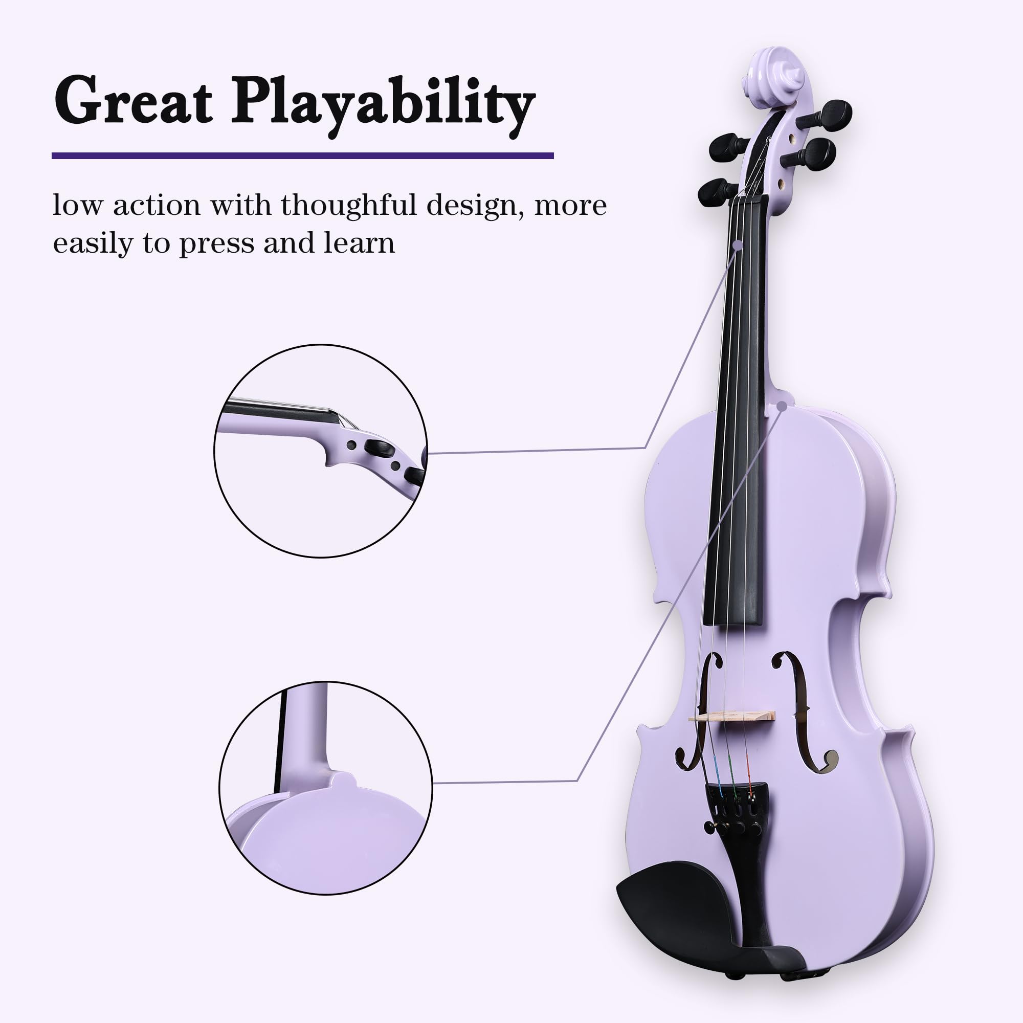ADM Acoustic Violin for Kids Beginners, 3/4 Size Acoustic Violin Fiddle for Teens Students Violin Starter Kit with Hard Case, E-Tuner, Rosin, Shoulder Rest, Bow, Extra Strings, Free Lessons, Purple