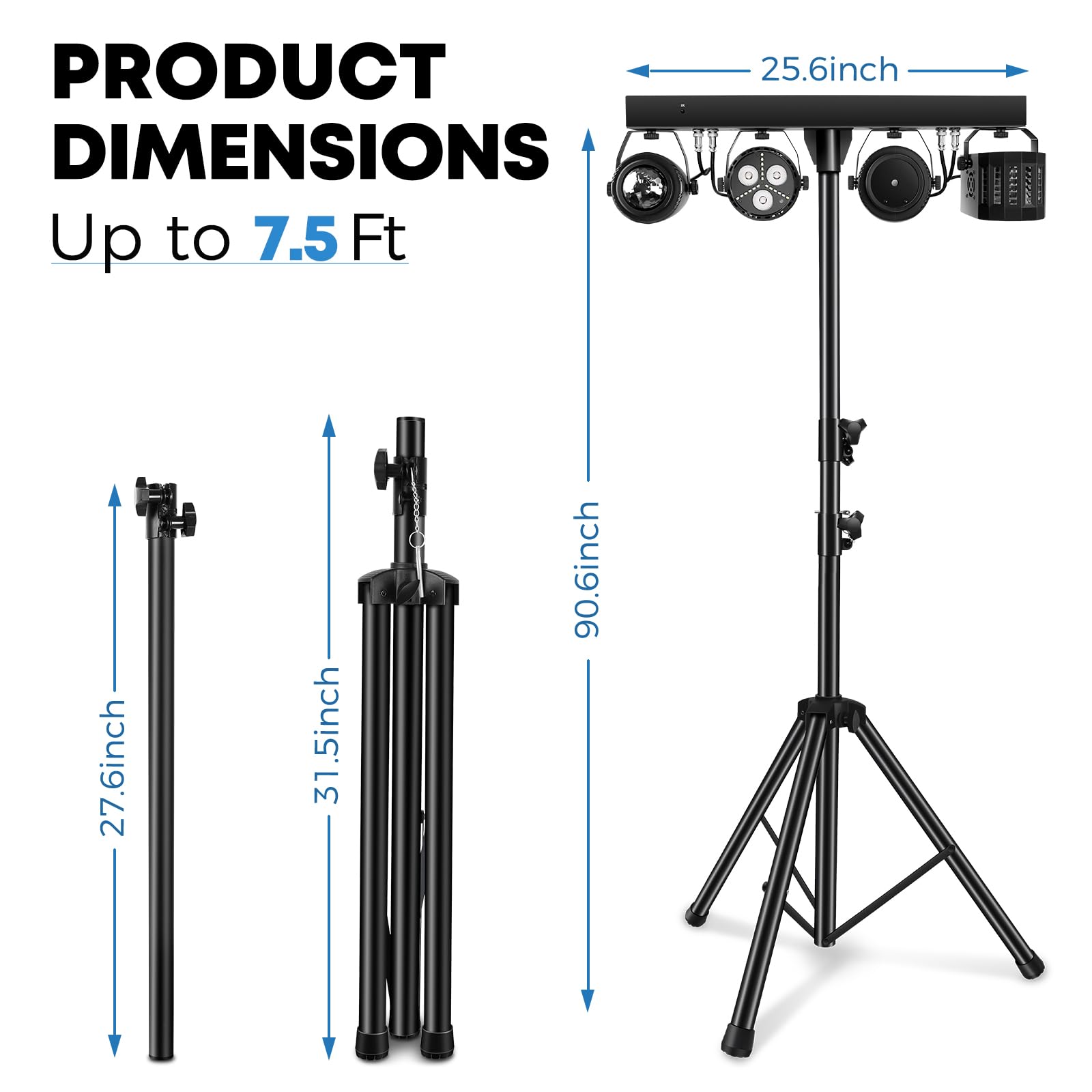 Telbum DJ Lights with Stand, Party Bar Gig Lighting Package with Carry Bag, Sound Activated Disco Lights for Parties DMX & Remote Control, LED Stage Lighting System for Booth, Band, Wedding, Shows