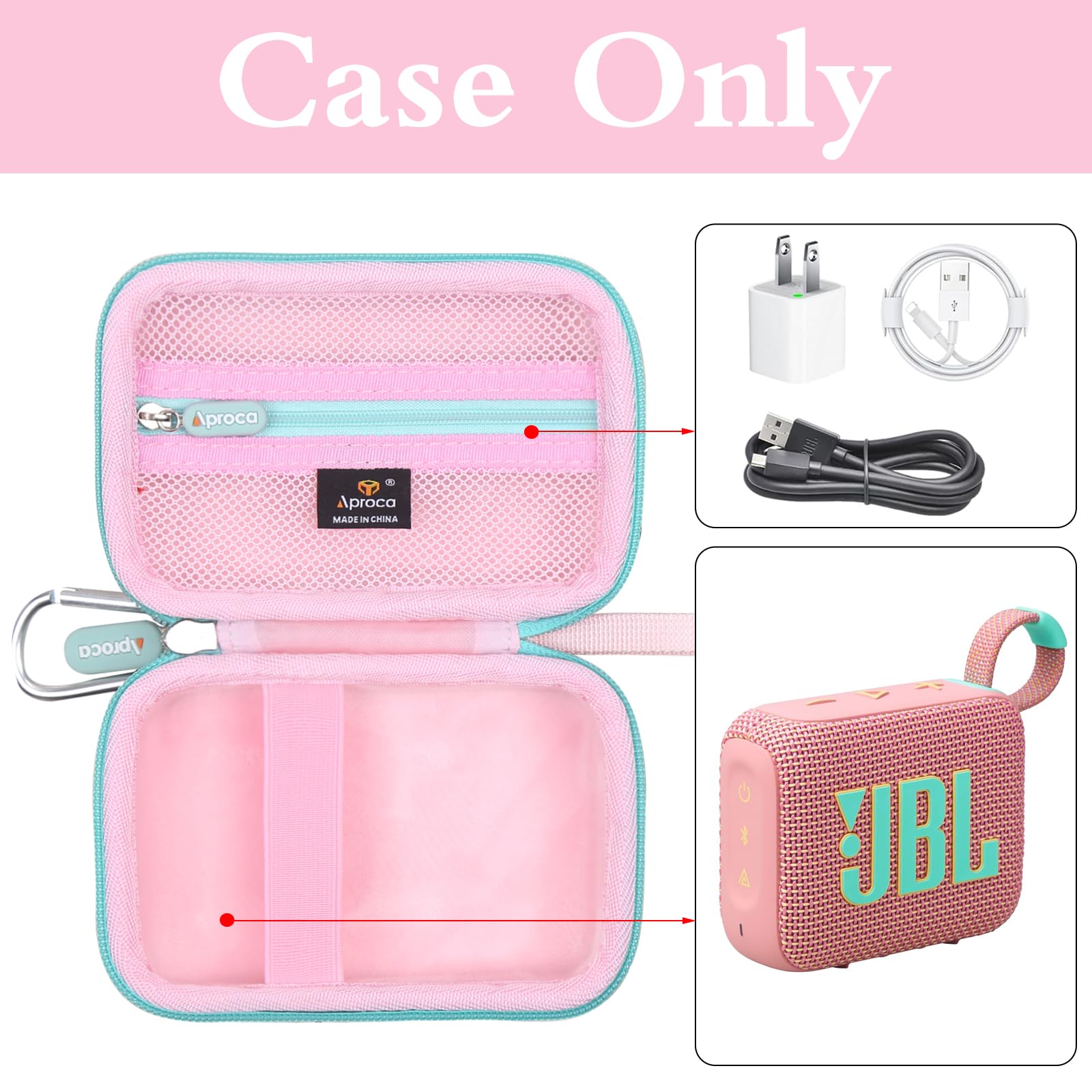 Aproca Case Compatible with JBL Go 4 / Go 3 Ultra-Portable Waterproof Dustproof Bluetooth Speaker, Portable Storage Bag for Accessories -Pink (Case Only)
