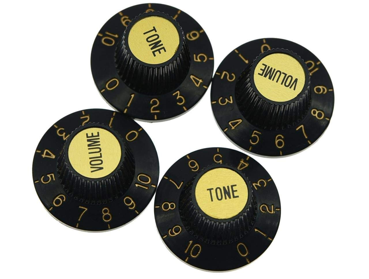 KAISH 4X Black with Gold Cap LP Guitar Witch Hat Knobs Top Hat Knob for Epi Les Paul SG
