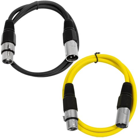 Seismic Audio – SAXLX-2-2 Pack of 2′ XLR Male to XLR Female Patch Cables – Balanced – 2 Foot Patch Cord – Black and Yellow