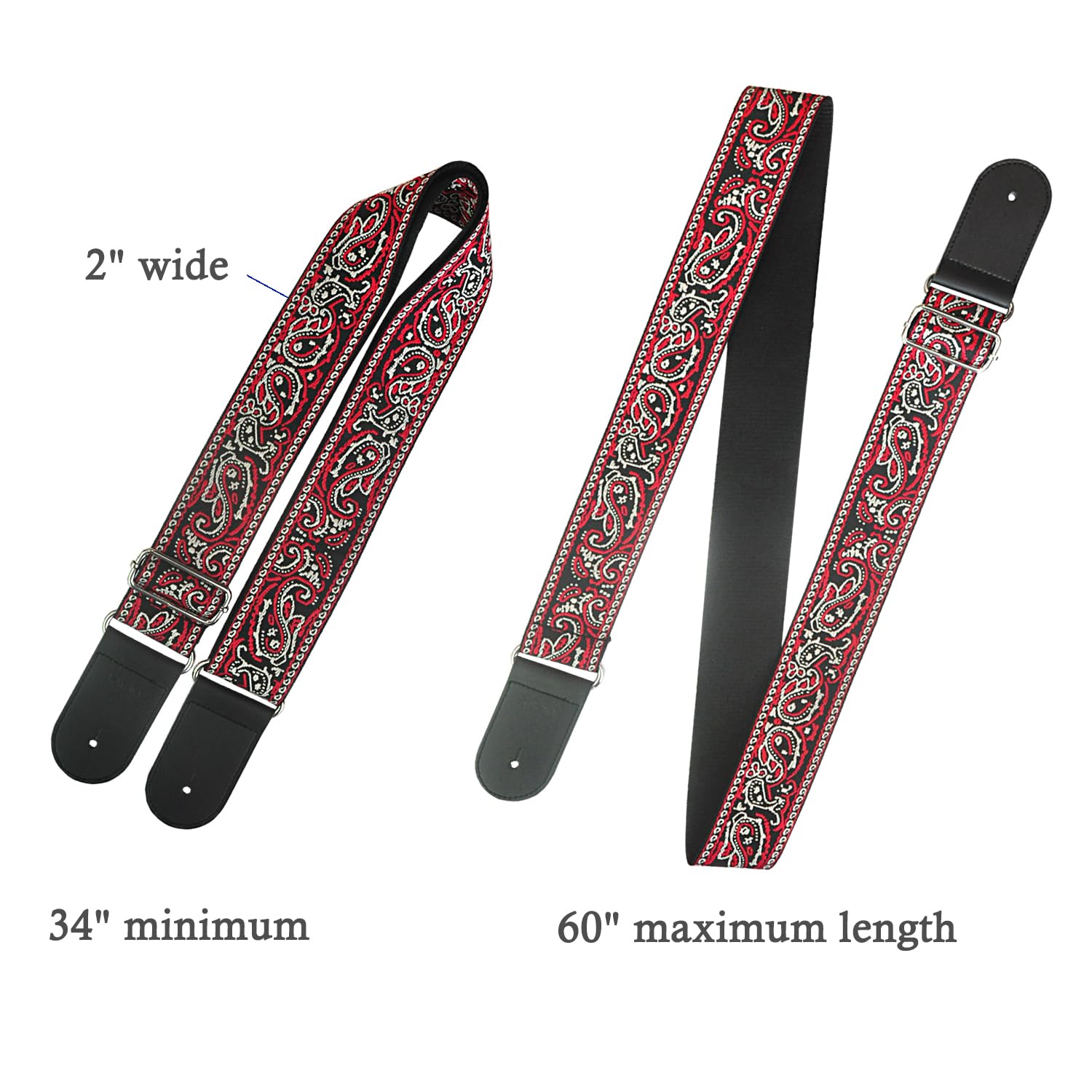 Farcaya Guitar Strap Jacquard Weave Embroider Adjustable Shoulder Strap with 2Strap Lock Button 3Picks Headstock Strap Tie (RED and Grey)
