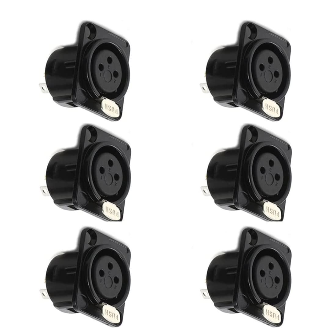 QLXHBOT XLR Female Jack 3 Pin Panel Mount Jacks, XLR Female Socket Connector Audio Studio,Black Metal Housing 6Pcs