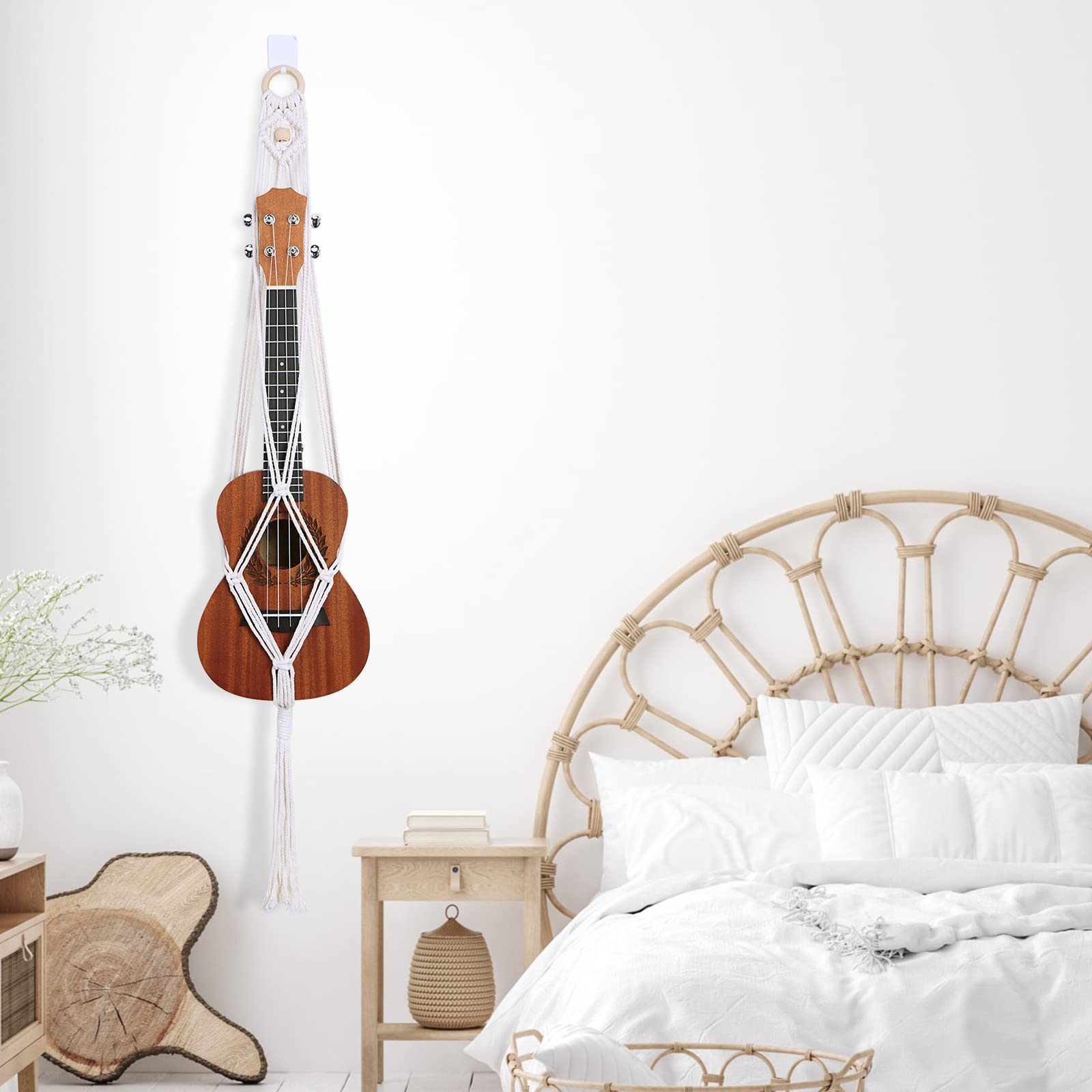 majowir Macrame Ukulele Hanger Soprano Boho Wall Mount with Soft Padding