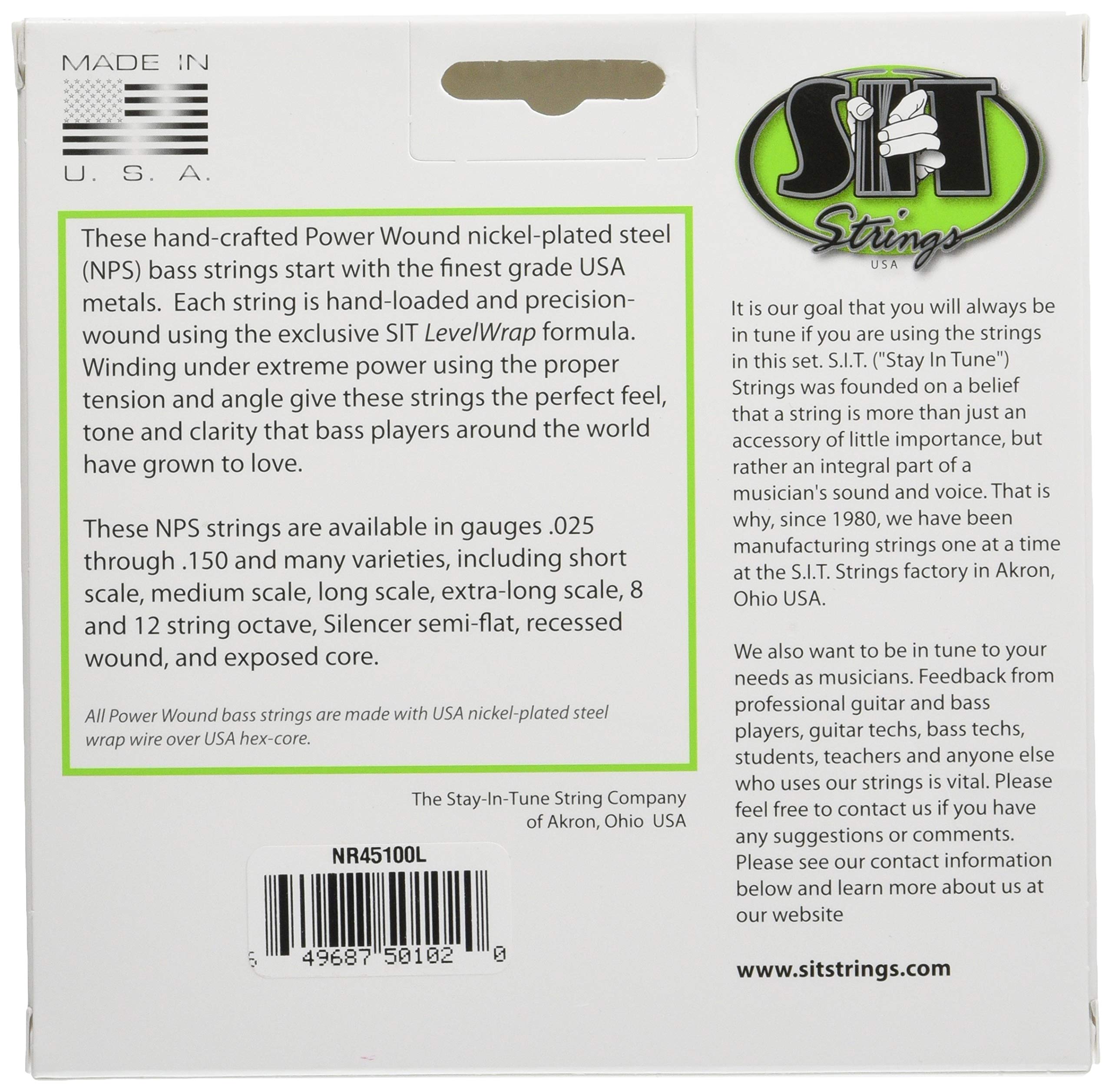 SIT Strings Power Wound Nickel Bass Guitar Strings (S.I.T.), 4-String Bass Light 45-100, NR45100L