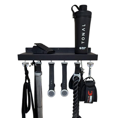Bendy3D Solutions 17″ Accessory Shelf Compatible with Tonal – Metal Shelf with 6 T-Lock Mounts and 5 Hooks