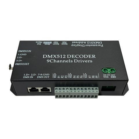 CANRIA 9 Channel DMX512 Decoder LED Controller, DC 5V-24V 5A/CH, RGB RGBW LED Lighting Driver, for Stage/Architectural/Event Lights, 4-Digit Display