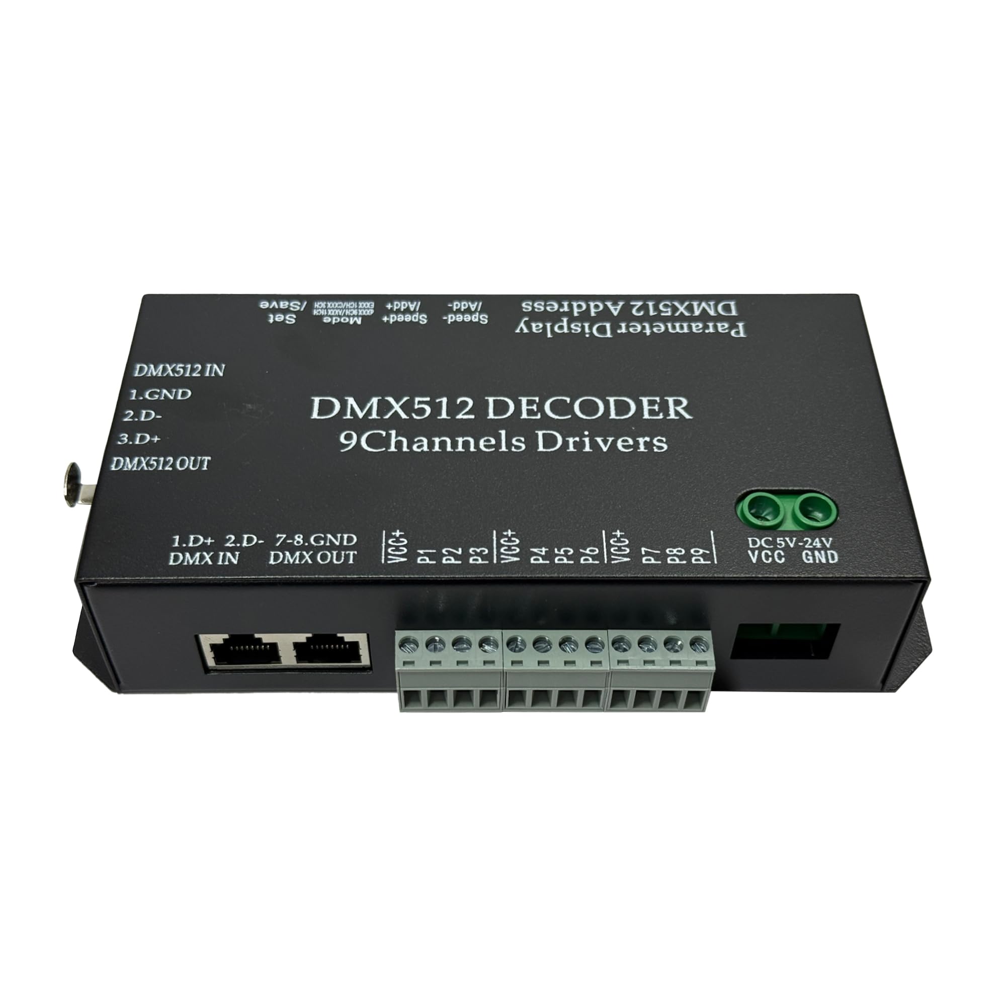 CANRIA 9 Channel DMX512 Decoder LED Controller, DC 5V-24V 5A/CH, RGB RGBW LED Lighting Driver, for Stage/Architectural/Event Lights, 4-Digit Display