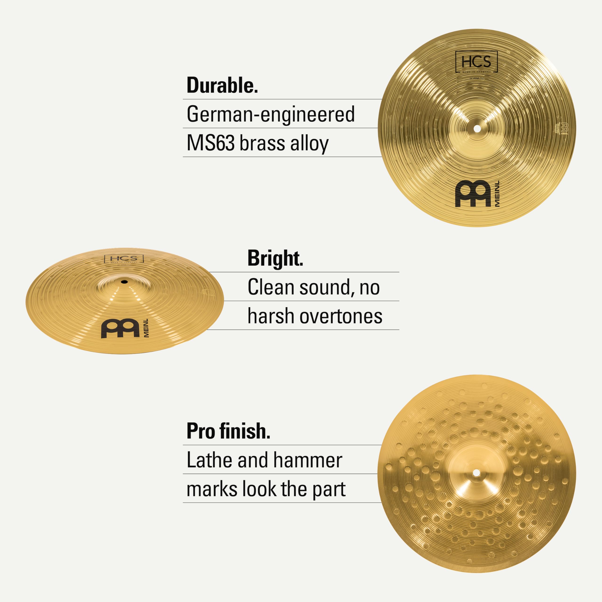 Meinl 14” Hihat (Hi Hat) Cymbal Pair – HCS Traditional Finish Brass for Drum Set, Made In Germany, 2-YEAR WARRANTY (HCS14H)