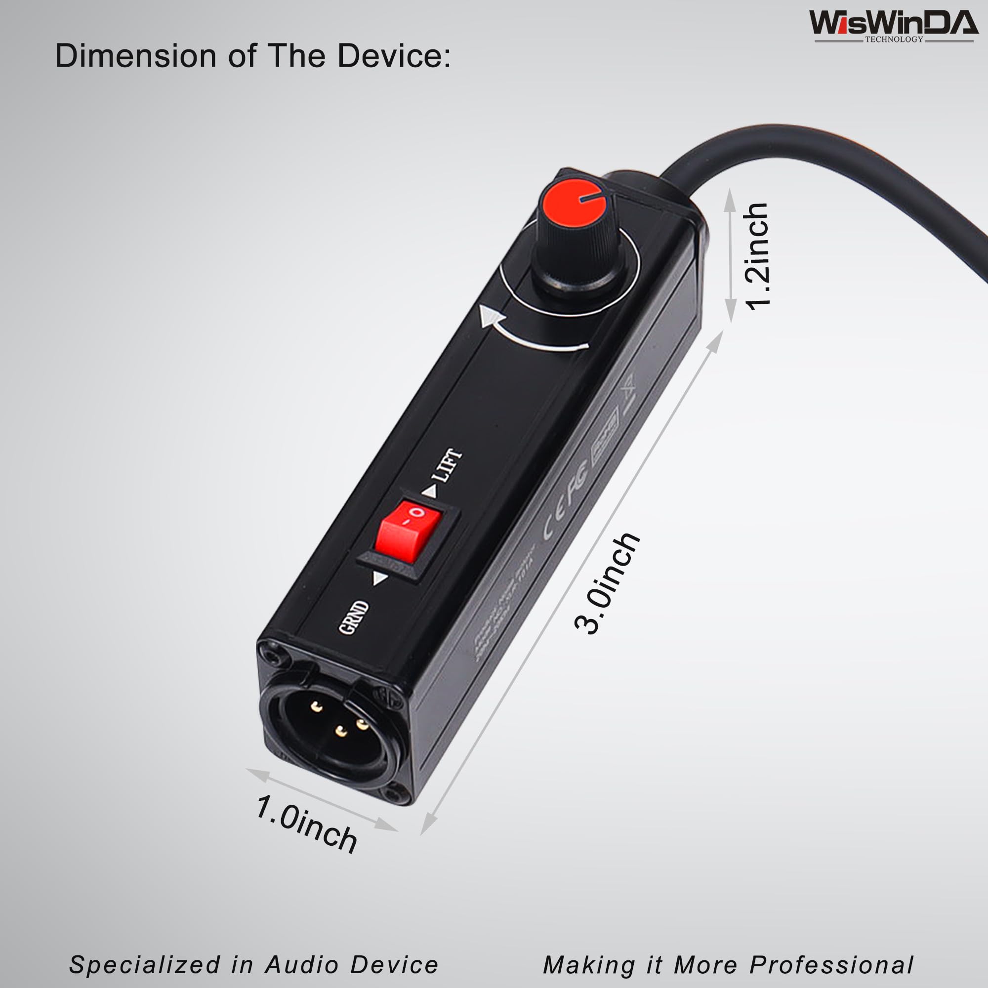 WisWinDa Pro101A AUX to XLR Isolation Box with Volume Controller and Ground Lift Switch Build-in Cord Length 3.3ft with Detachable 3.5mm Aux Gold Coating Plug (Pro 101A Aux-XLR)