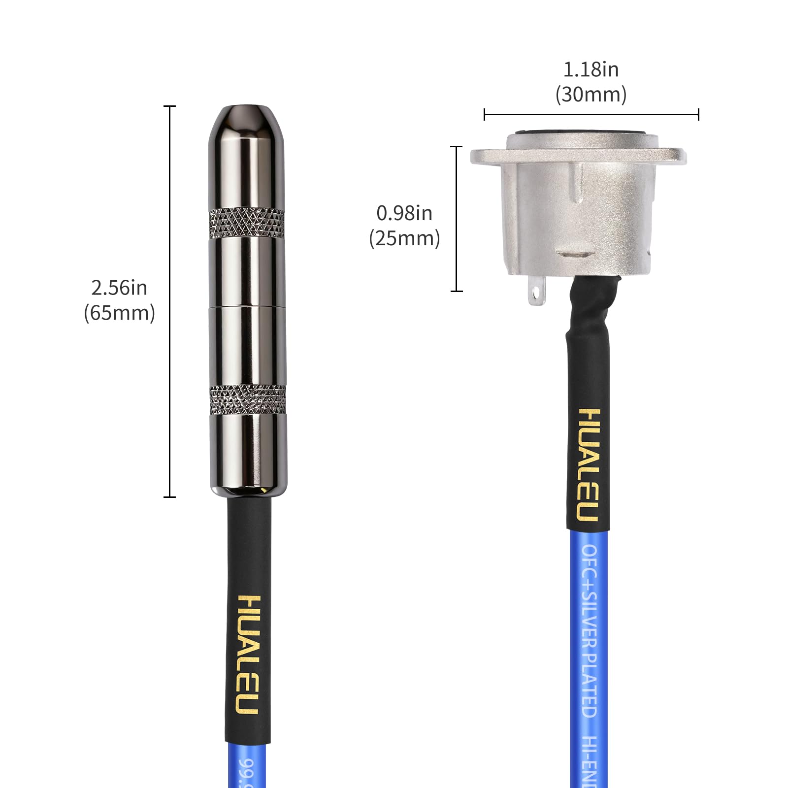 HUALEU 2FT 1/4 Female to XLR Pass Through Cable,D Type 3Pin XLR Male to 6.35mm TRS Female Patch Panel, Floor Box Audio cable-20AWG Silver-Plated Copper Conductor,Included with mounting screws-2Pack