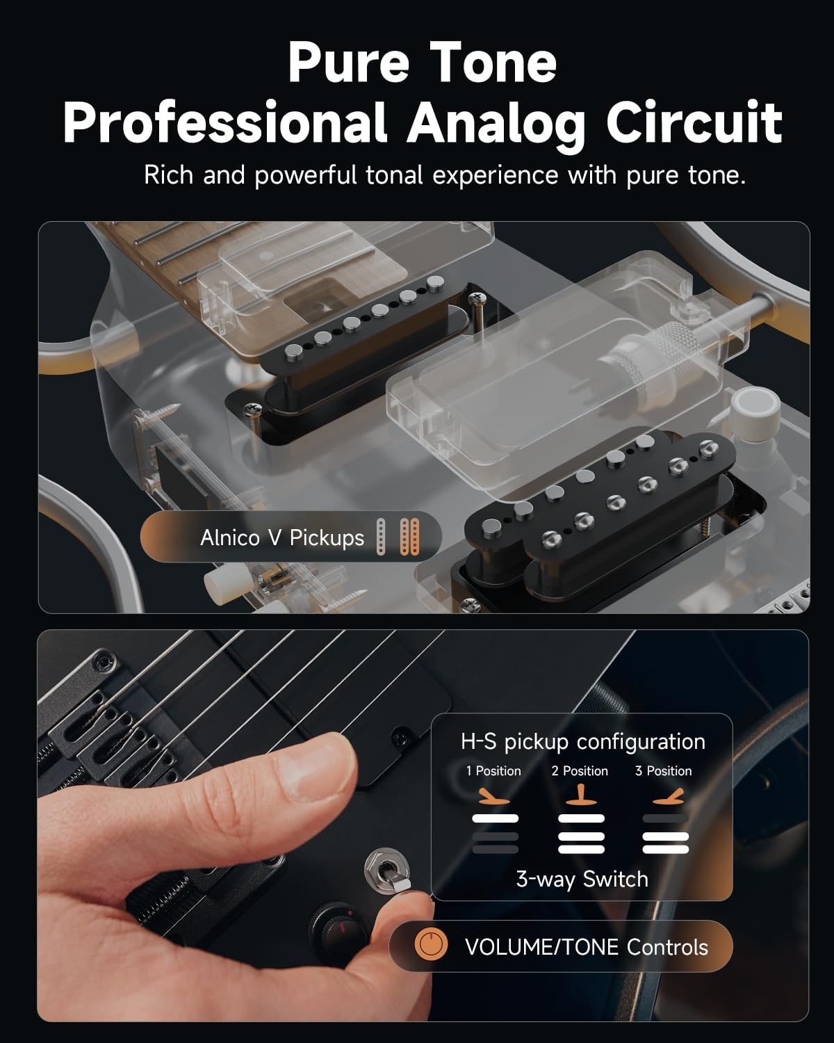 Donner HUSH X PRO Electric Guitar Kit – Smart Travel Guitar with Dozens of Preset Combinations, 7 Tone Sim Options, Black