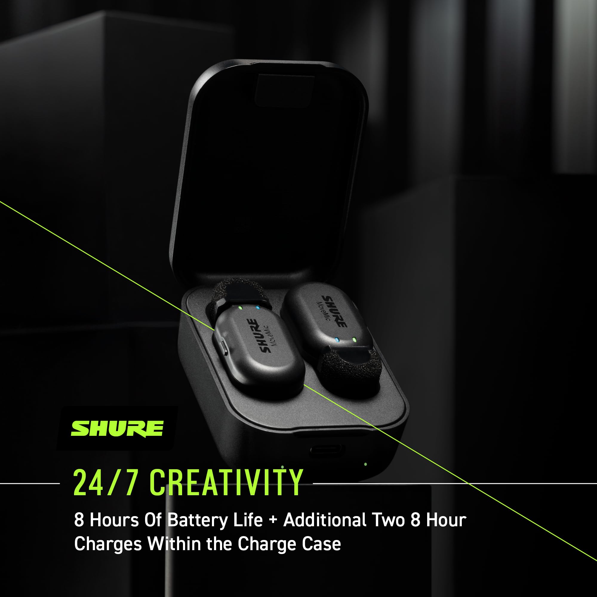 Shure MoveMic Two – Pro Direct to Phone Wireless Lavalier Microphones for iPhone & Android, 2 Bluetooth Mini Mics, 24 Hours Charge, Quick Set Up, IPX4, Compact & Portable Clip Lavs (MV-Two-Z7)