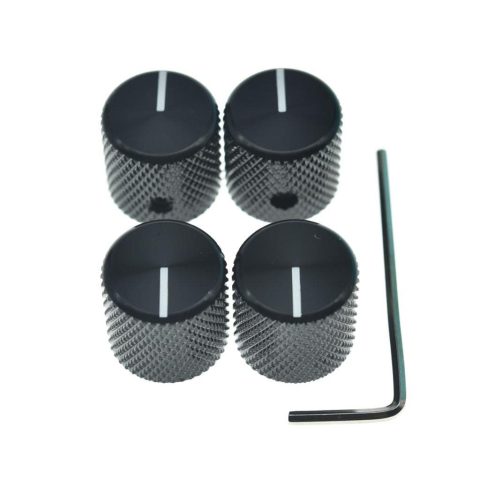 4pcs Aluminium Guitar/Bass Knobs Volume/Tone Control Knob 1/4″ Metal Universal Potentiometer Pot Knobs with Set Screw and Indicator for Tele/Telecaster/P Bass Black