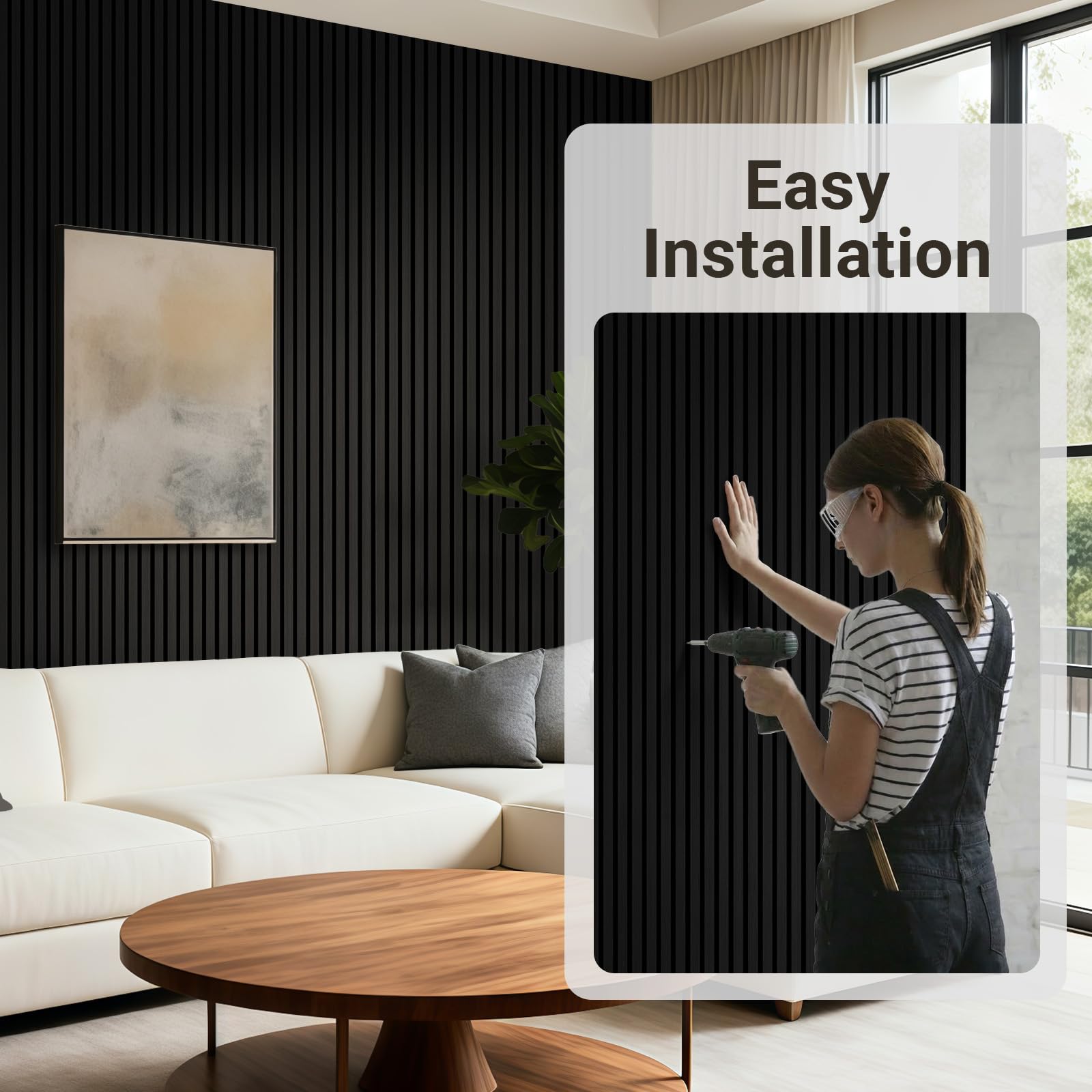 AKK-Star Acoustic Wood Slat Wall Panels Folded 1 Pack – 94.4″ X 23.6 “X 0.7”, Wall Panels for Interior Wall Decor 15.5ft² Soundproof 3D Wall Paneling for Home Decor Noise Reduction(22# Mirage Black)