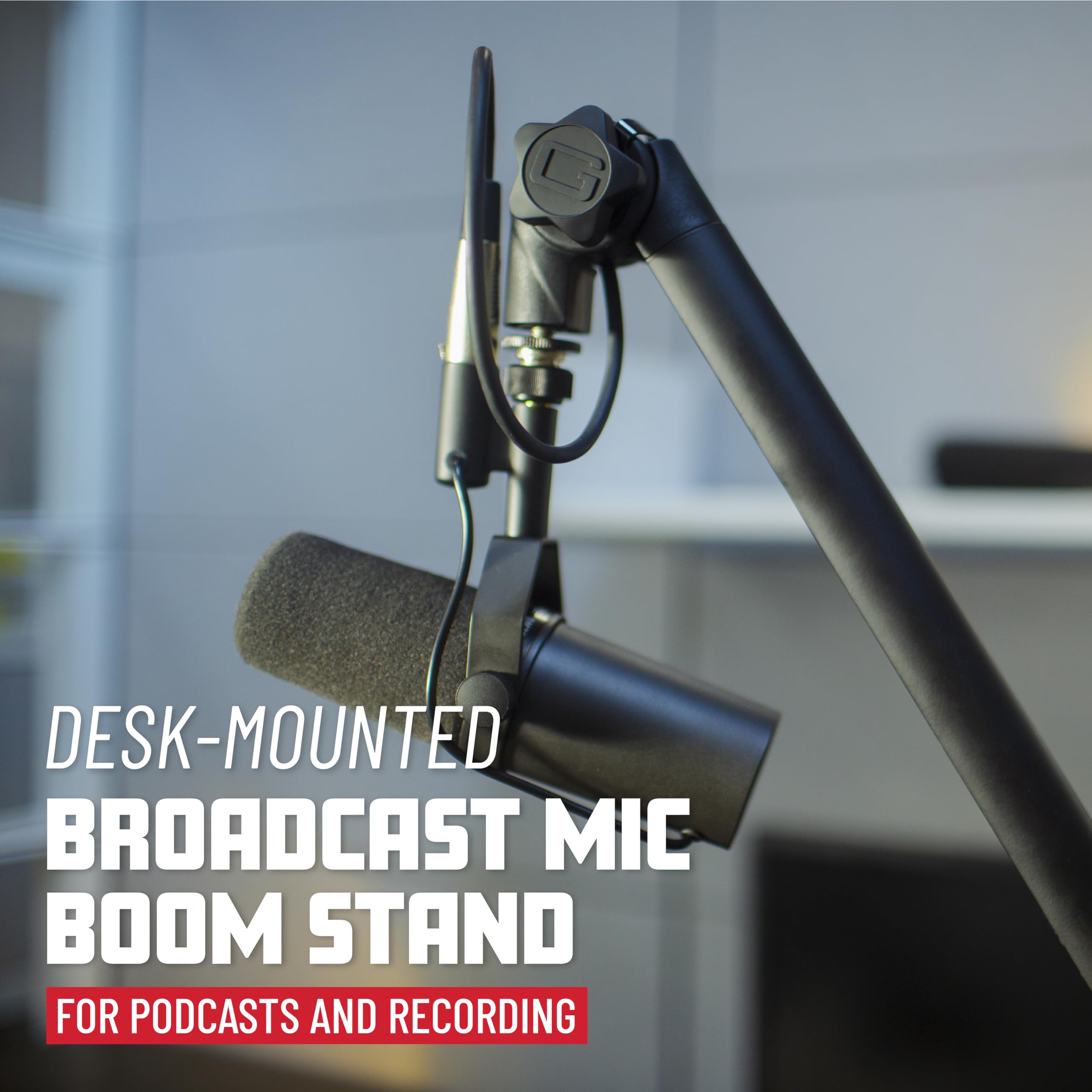 Gator GFWMICBCBM3000 Frameworks Deluxe Desk-Mounted Broadcast Microphone Boom Stand For Podcasts & Recording, Integrated XLR Cable, (GFWBCBM3000)