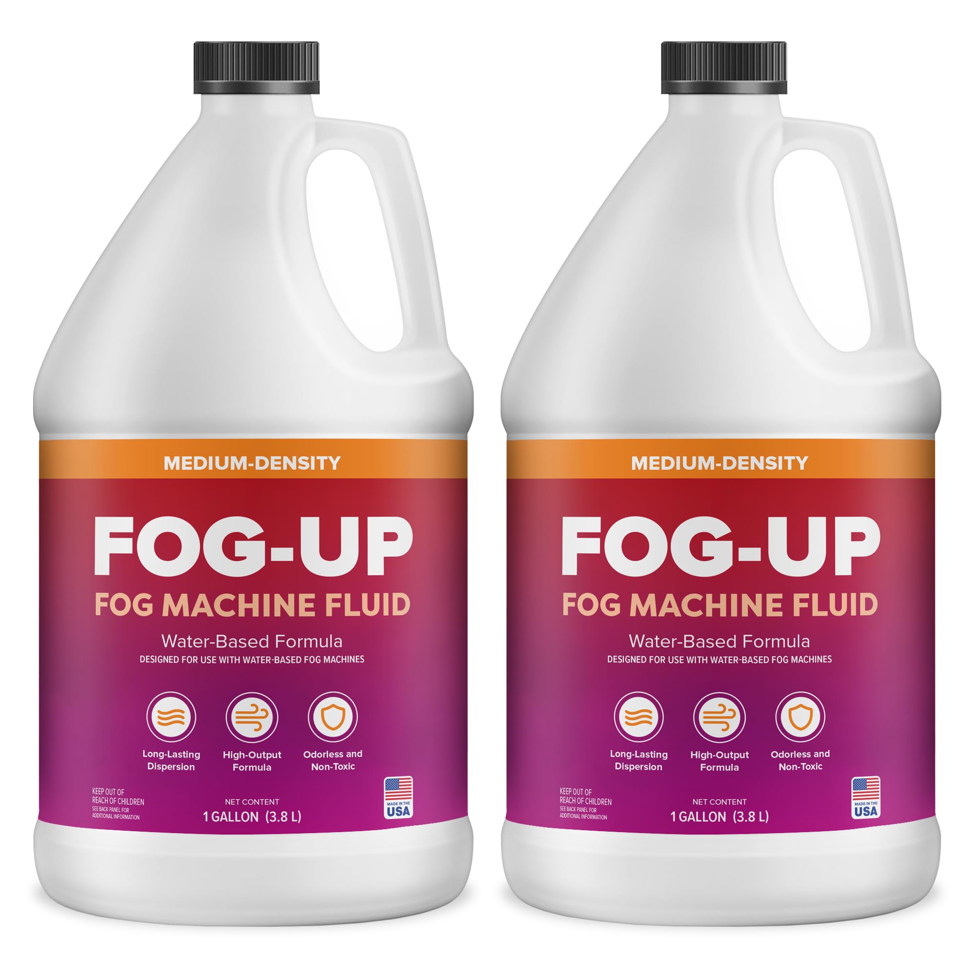 FogUp Medium Density Fog Juice – Extremely Long Lasting, High Output Non-Irritating Indoor/Outdoor Odorless Water-Based Fog Machine Fluid – (2 Pack) 1 Gallon, 128 fl oz for All Standard Fog Machines