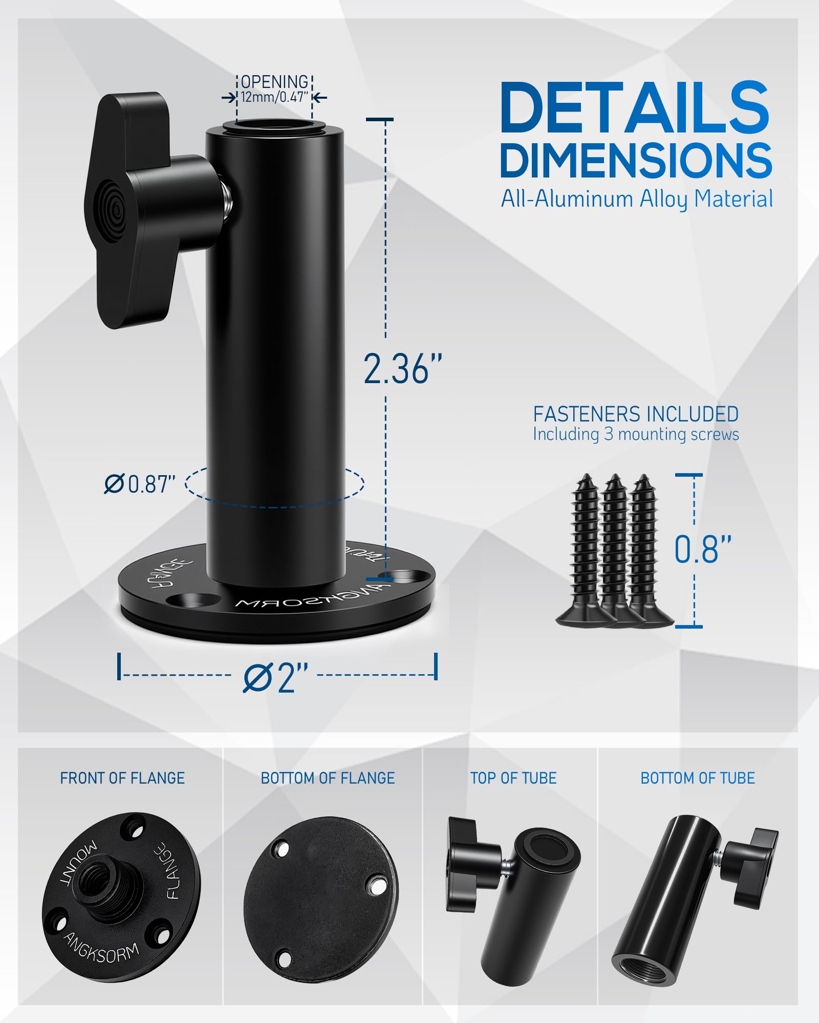 KBF-48 Microphone Flange Mount, 12mm Socket, 5/8-27 and 3/8-16 Threads