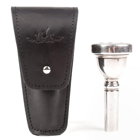 MG Leather Work Trombone/Euphonium Mouthpiece Holder. Genuine Leather Single Pouch. Black