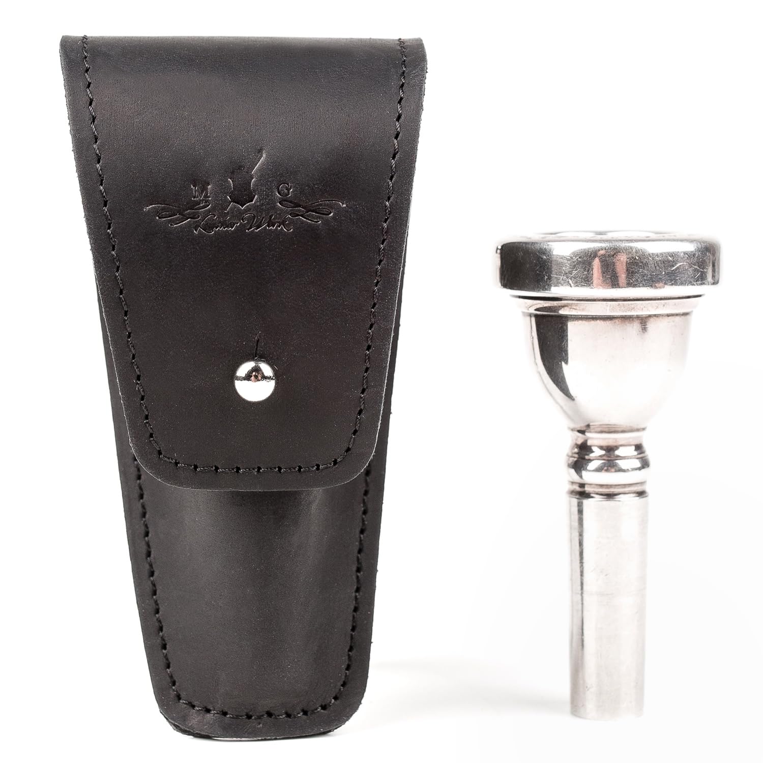 MG Leather Work Trombone/Euphonium Mouthpiece Holder. Genuine Leather Single Pouch. Black